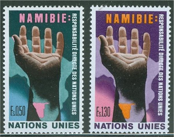 UNG 53-54  50c-1.30 fr. Namibia Inscrip Blocks #ung53ib