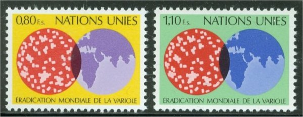 UNG 74-75  80c- 1.10 fr. Smallpox Inscrip Blocks #ung74ib