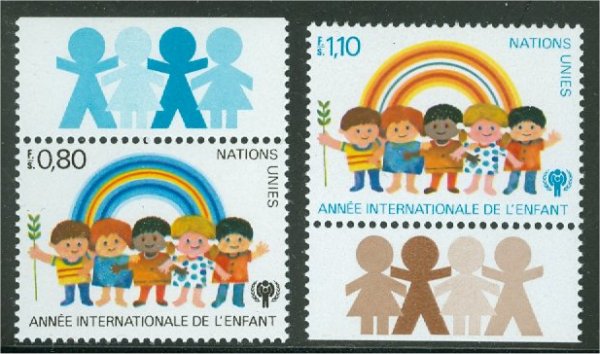 UNG 84-85  80c- 1.10 fr. Year of Child Inscrip Blocks #ung84-5ib
