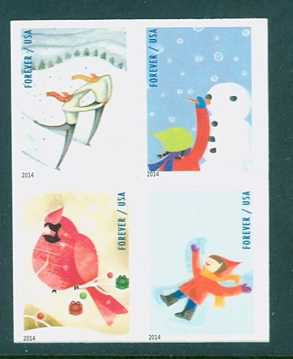 4937-40i Forever Winter Fun Mint NH Imperf Block #4937-40imp