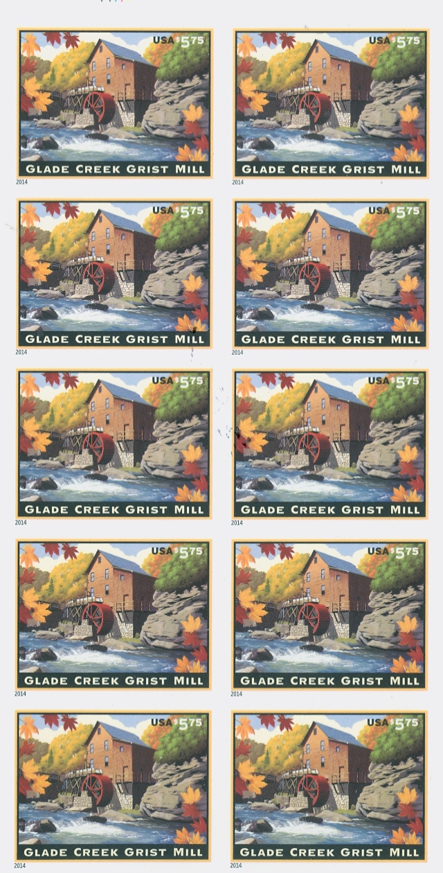 4927i 5.75 Glade Creek Grist Mill Imperf Sheet of 10 #4927ish