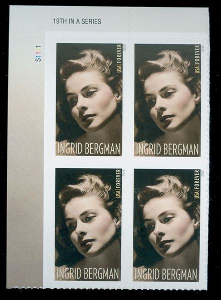 5012 Forever Ingrid Bergman Mint NH Plate Block of 4 #5012pb