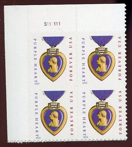 5035 Forever Purple Heart 2015 Reprint Plate Block  (micro printed) #5035pb