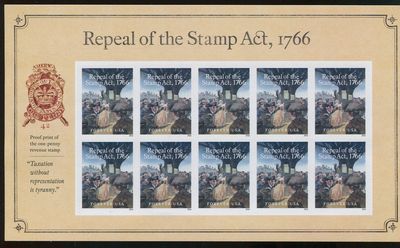 5064 Forever Repeal of the Stamp Act Mint Souvenir Sheet of 10 #5064ss