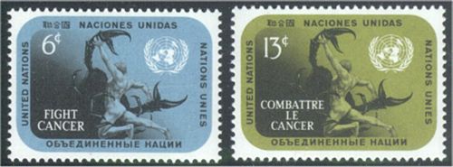 UNNY 207-08 6c-13c Fight Cancer UN NH Inscription blocks #unny207ib