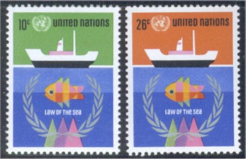 UNNY 254-55 10c-26c Law of the Sea . UN NH Inscription blocks #UNNY254ib
