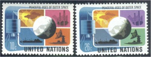 UNNY 256-57 10c-26c Peace-Outer Space UN NH Inscription blocks #UNNY256ib