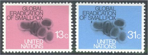 UNNY 294-95 13c- 31c Smallpox Eradication UN NH Inscription blo #unny294ib