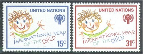 UNNY 310-11 15c- 31c Year of the Child .UN NH Inscription block #unny310ib