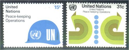 UNNY 320-21 15c-31c Peacekeeping Ops Inscription Blocks #ny320mi