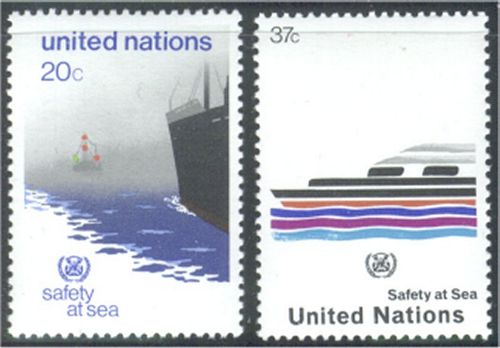 UNNY 394-95 20c- 37c Safetv at Sea Inscription Blocks #ny394mi