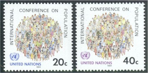 UNNY 417-18 20c-40c Population Conference Inscription Blocks #ny417mi