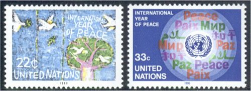 UNNY 475-76 22c- 33c Int. Peace Year Inscription Blocks #ny475mi