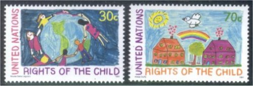 UNNY 593-4   30c,70c Childrens Rights Inscription Blocks #ny593mi