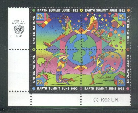 UNNY 605-8   29c Earth Summit Inscription Blocks #ny605mi