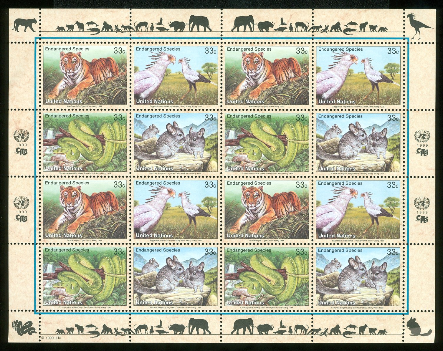 UNNY 757-60  33c Endangered Species, sheet of 16* #ny757-60sh