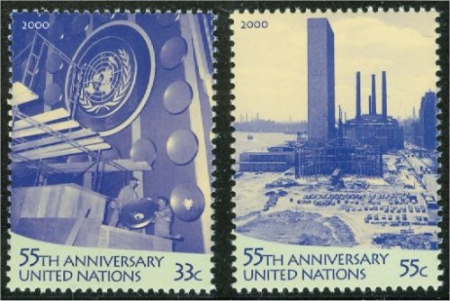 UNNY 779-80 33c, 55c UN 55th Anniversary Inscription Blocks #unny779
