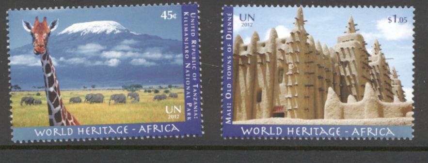 UNNY 1051-2 .45, 1.05 Heritage Africa inscription Blocks of 4 #ny1051-2ib