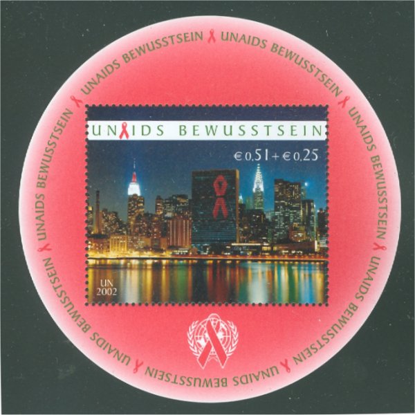 UNNY B1 3c + 6c Aids UN New York Mint NH Souv Sheet #nyb1