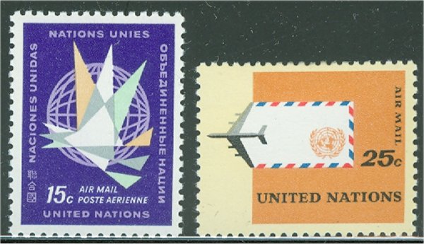 UNNY C11-2 15c-25c Airmails UN NY Inscription Blocks #nyc11mi