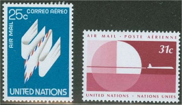 UNNY C22-23 25c-31c Airmails (1977) UN NY Inscription Blocks #nyc22mi