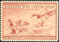RW13 1946 Duck Stamp 1 Redheads Used Minor Defects #RW13umd