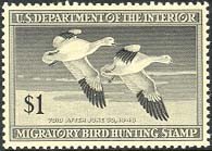 RW14 1947 Duck Stamp 1 Snow Geese Used Minor Defects #RW14umd