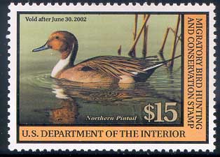 RW68 2001 Duck Stamp 15.00 Northern Pintails   Used #rw68used