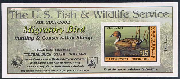 RW68A 2001 Duck Stamp 15.00 Northern Pintails, Self Adhesive #rw68a