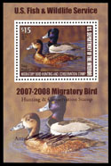 RW74B 2007 Duck Stamp 15.00 Ring Neck Ducks, Artist signed S/S #rw74b