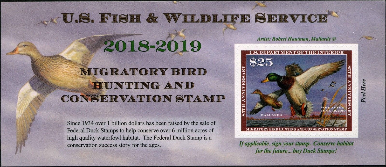 RW85A 2018 25 Mallards Duck Stamp Sheet of 1 #rw85A