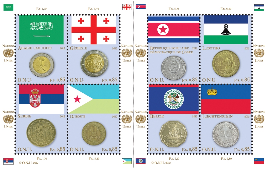 UNG 546 .85 Fr Coins  Flags Sheet #ung546