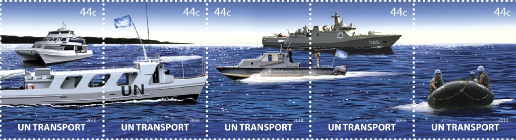 UNNY 1012-6 44c U N Transport Land Sea Air Mint NH Strip of 5 #unny1012