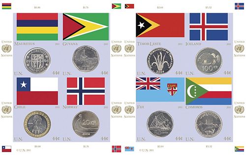 UNNY 1022 2011 44c Coin  Flags Sheet of 8 Mint NH #unny1022sh
