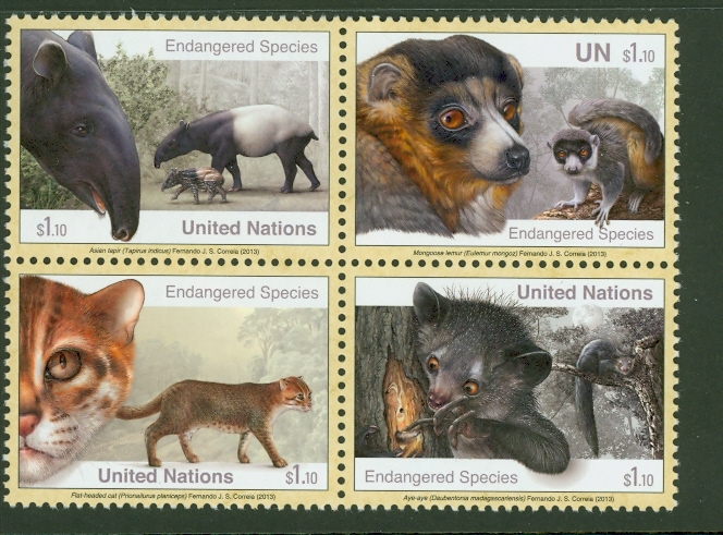 UNNY 1074-77 1.10 Endangered Species Block Mint NH #unny1074-7nh