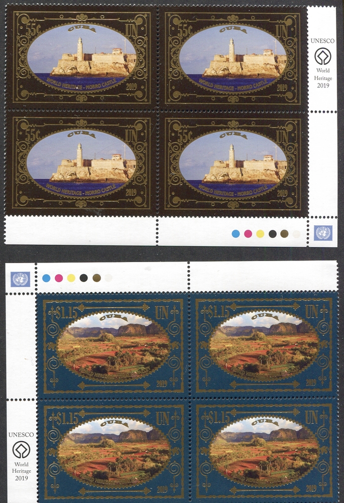 UNNY 1228-29 55c, 1.15 World Heritage Cuba Set  of 2 Inscription Blocks #unny1228-29ibpr