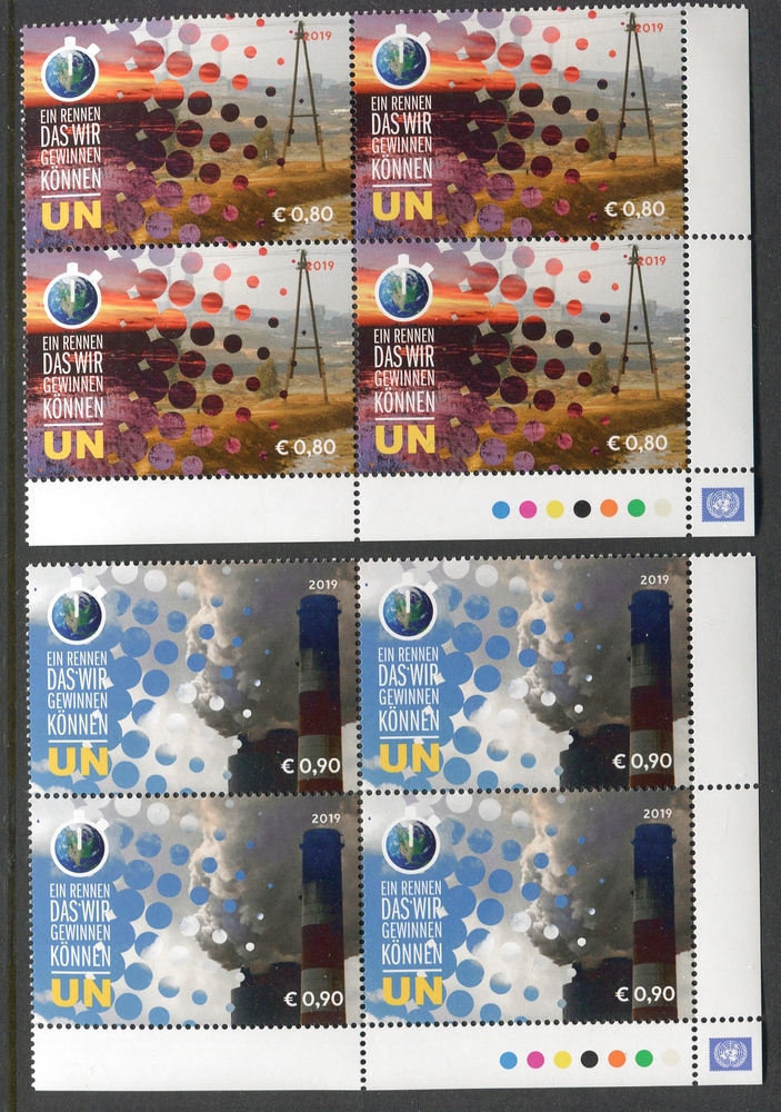 UNV 649-50 .80 .90  Climate Change Set of 2 Mint NH Inscription Blocks #unv649-50mi