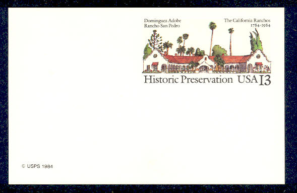 UX104   13c Rancho San.Pedro F-VF Mint Postal Card #UX104