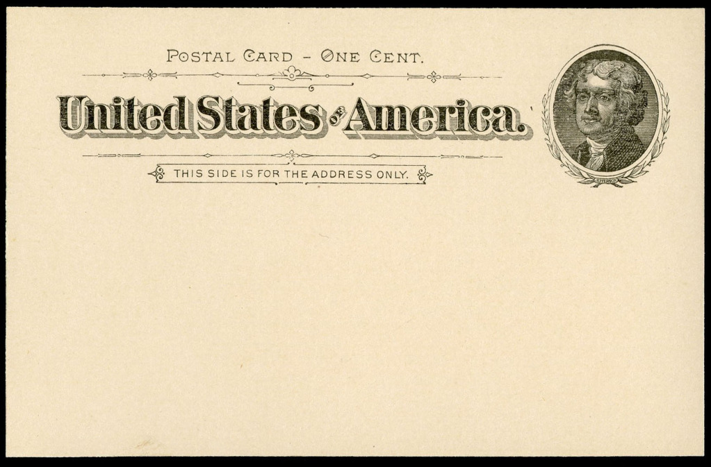 UX 12 1c Jefferson., black F-VF Mint Postal Card #16569