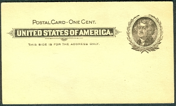 UX 14   1c Jefferson Blk, lg wreath F-VF Mint Postal Card #16570