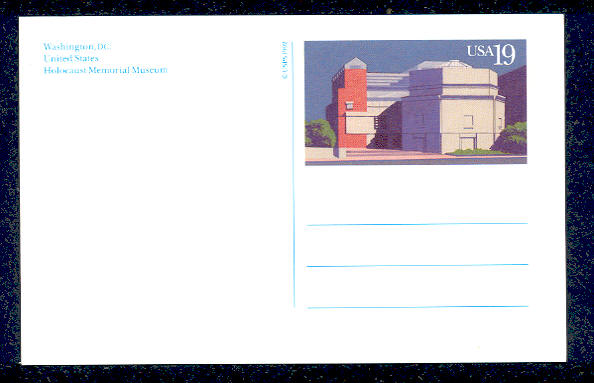UX168   19c Holocaust Mem F-VF Mint Postal Card #UX168