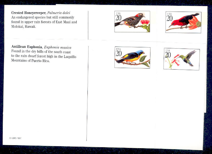 UX293-6  20c Tropical Birds set of 5 F-VF Mint Postal Cards #UX293-6