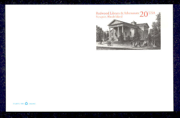 UX303   20c Redwood Library F-VF Mint Postal Card #UX303