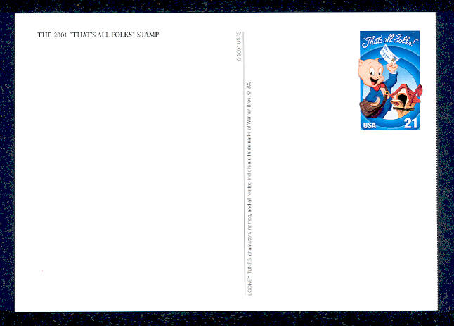 UX376x  21c Porky Pig, Book of 10 F-VF Mint Postal Cards #UX376pk