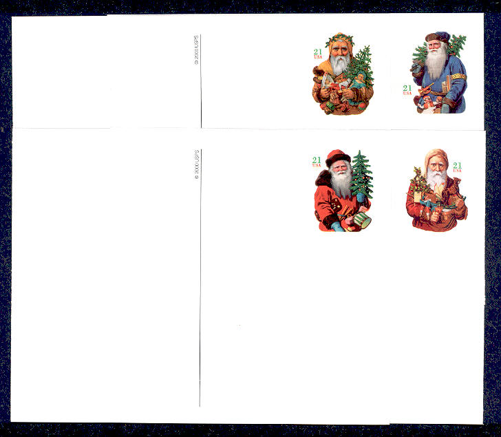 UX377-80  21c Santas set of 4 F-VF Mint Postal Cards #UX377-80