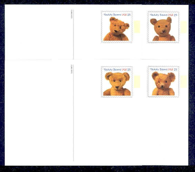 UX382-5  23c Teddy Bears set of 4 F-VF Mint Postal Cards #UX382-5