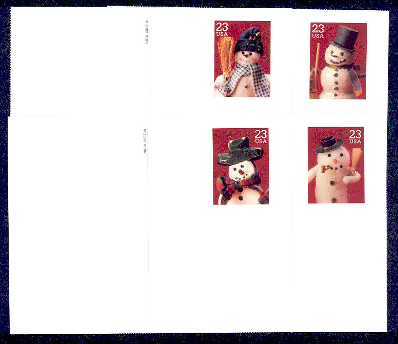 UX386-89 23c Snowmen set of 4 Mint Postal Cards #ux389