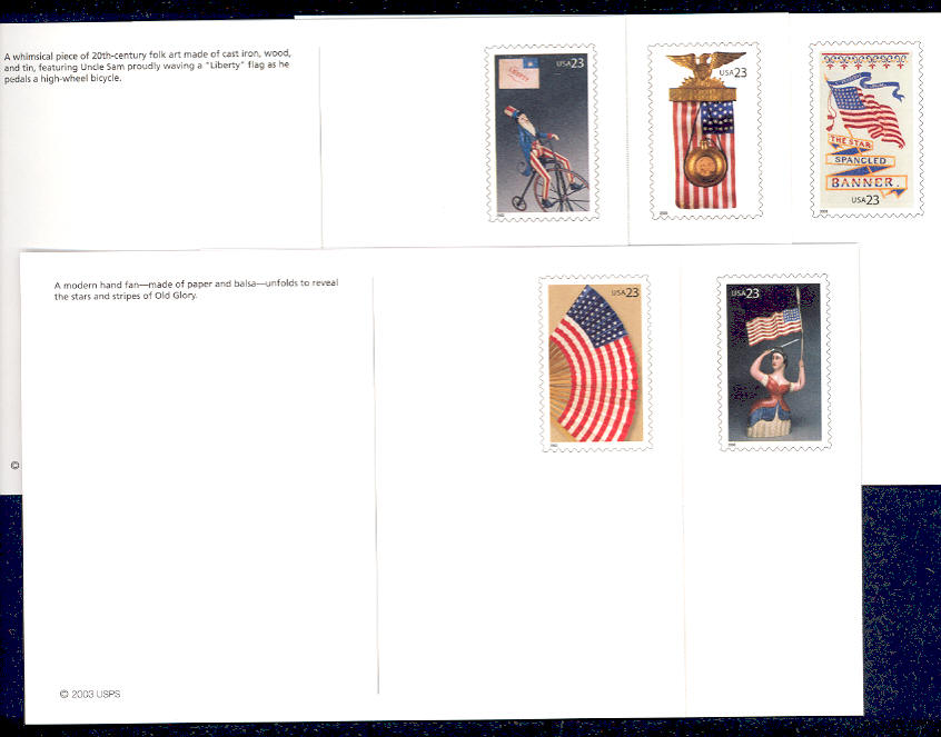 UX390-4  23c Old Glory set of 5 F-VF Mint Postal Cards #UX390-4