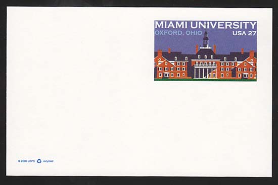 UX554 27c Miami Universtiy Mint Postal Card #ux554