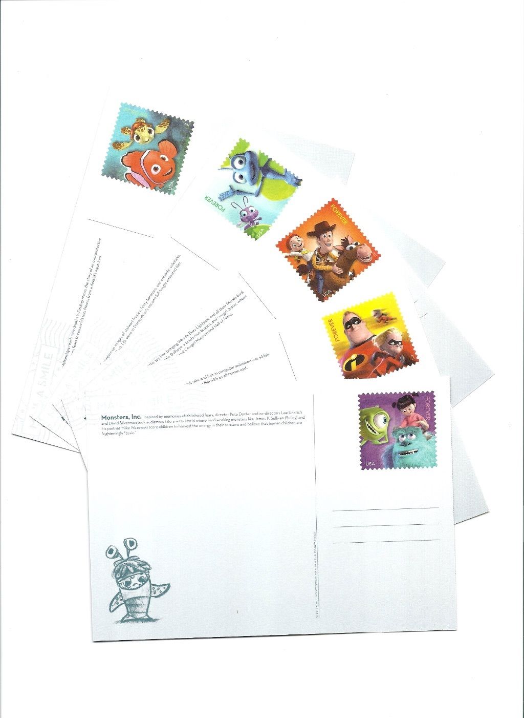 UX628-32 Pixar Mail a Smile set of 5 postal cards #uc628